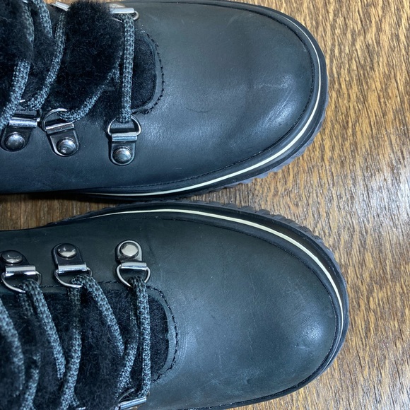 Pajar Galat Waterproof Shearling Collar Black Leather Boot Women’s Size 6/6.5 - Picture 5 of 13